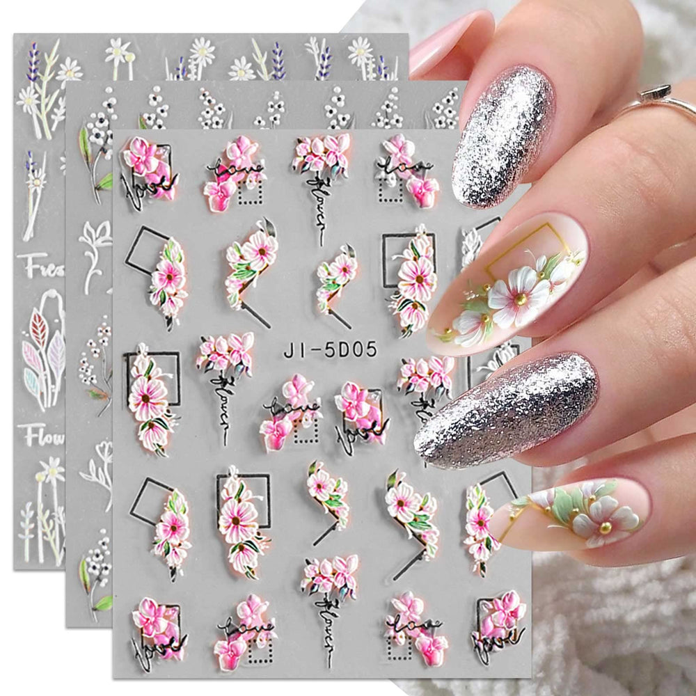 jmeowio arte uñas veraniego con diseño floral y hojas
