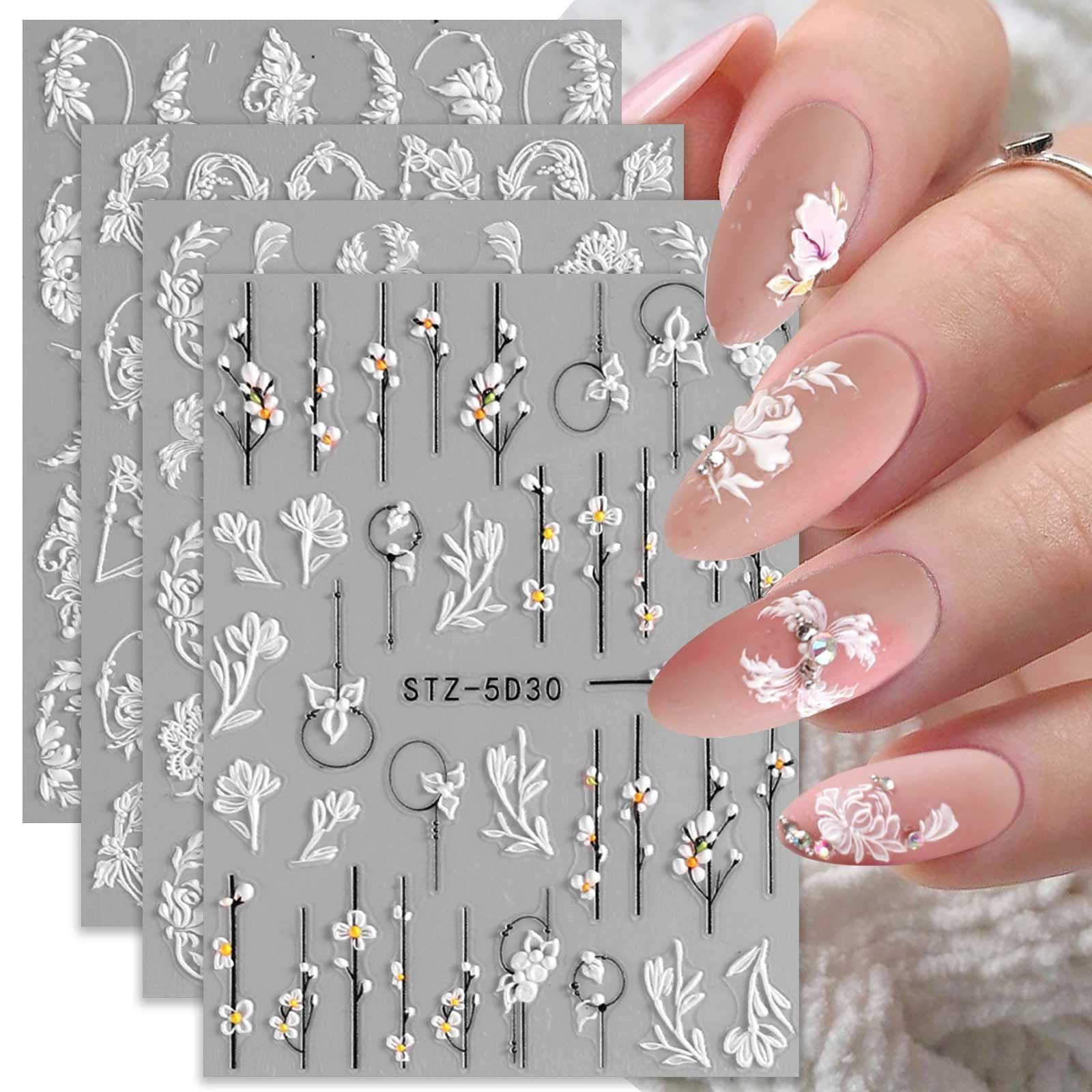 jmeowio diseños florales autoadhesivos para uñas, fáciles de aplicar