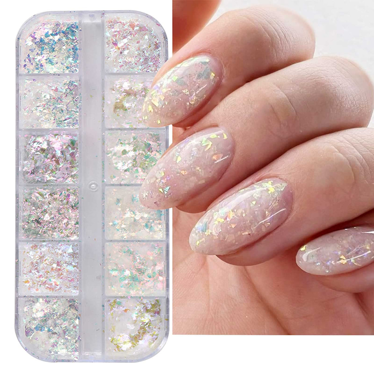 Jmeowio holographic nail glitter grid for precise, splash-free application and dazzling shine.