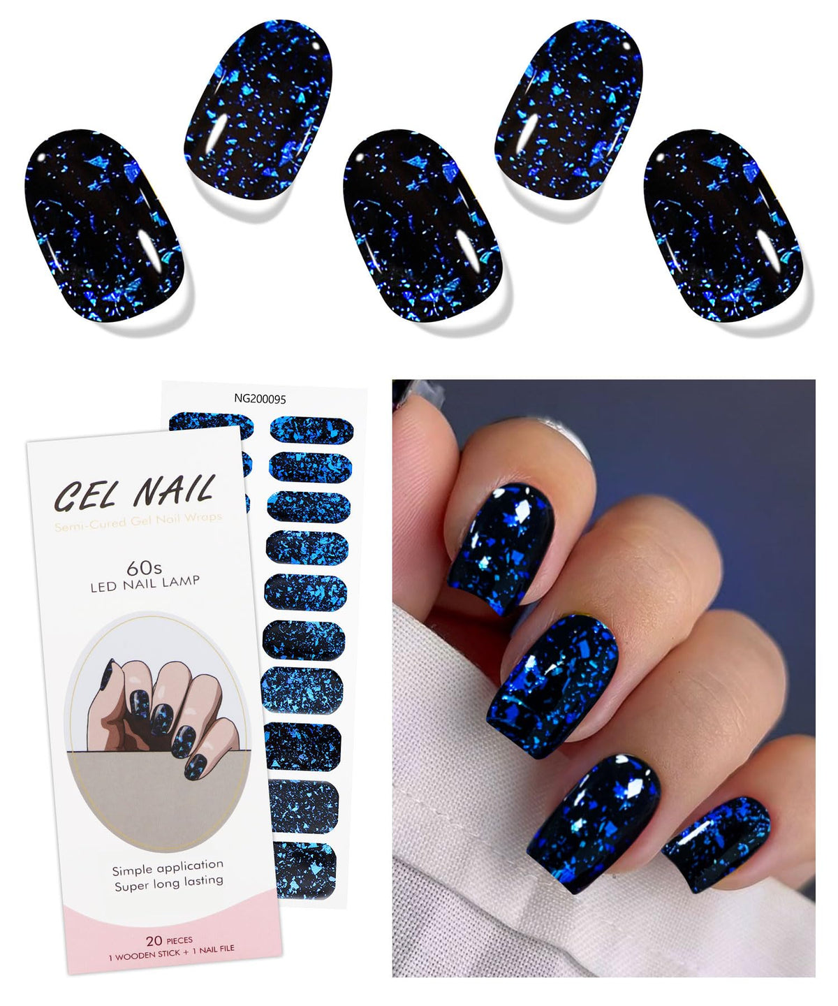 Pegatinas de gel para uñas JMEOWIO en azul oscuro, acabado duradero para uñas brillantes