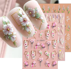 jmeowio pegatinas uñas 3d flor hojas relieve para decoración duradera