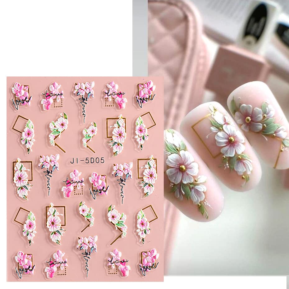 jmeowio pegatinas uñas 4 hojas flor 5d autoadhesivas fáciles de usar