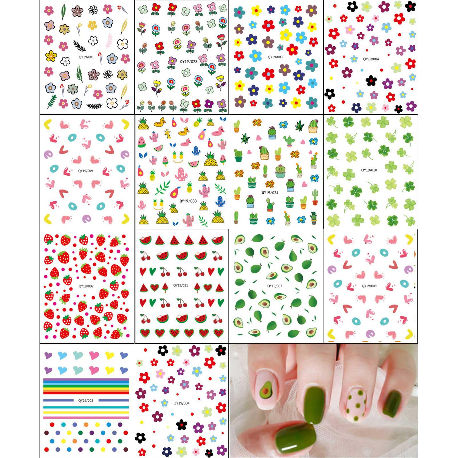 Pegatinas JMEOWIO uñas flores brillantes para un look fresco