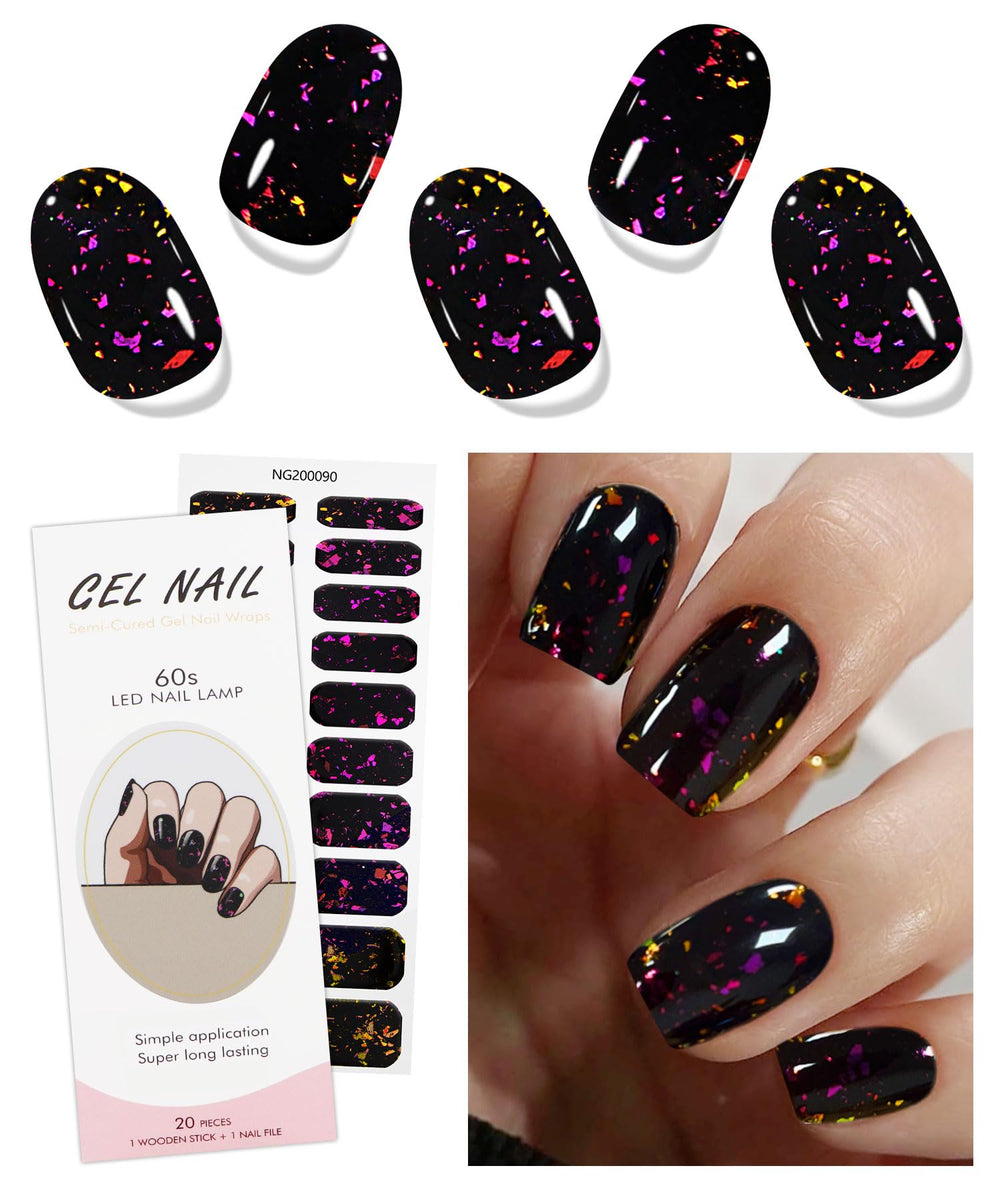 JMEOWIO pegatinas gel uñas purpura rojo negro con acabado semicurado