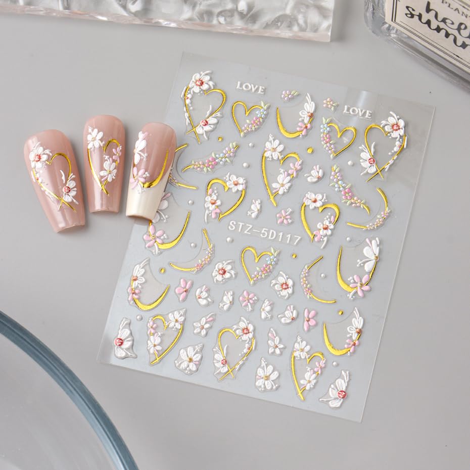 JMEOWIO pegatinas uñas relieve floral: fácil de aplicar y retirar sin dañar.