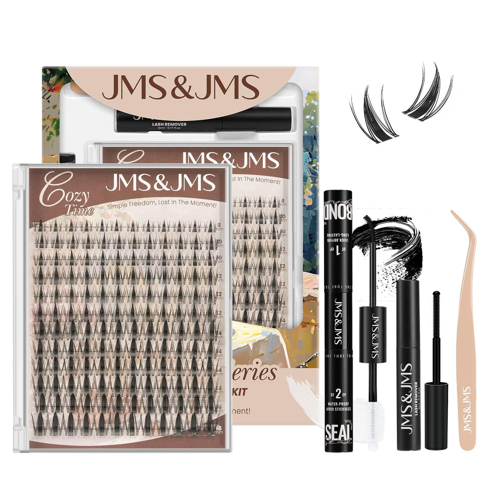 JMS&JMS Fairy Lash Clusters Kit contents laid out for easy selection and styling.