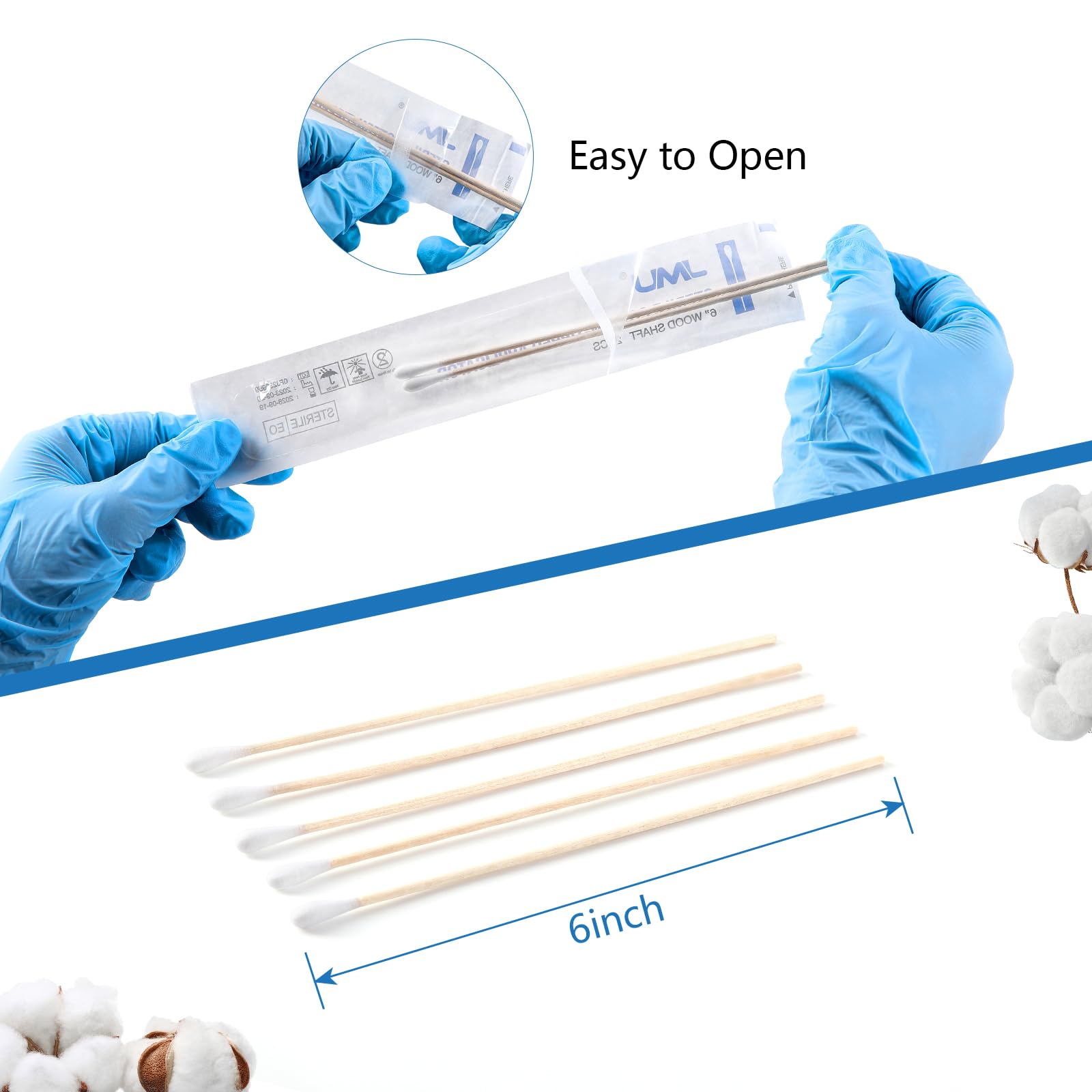 JMU wood shaft medical swabs offer sturdy handling and precise placement.