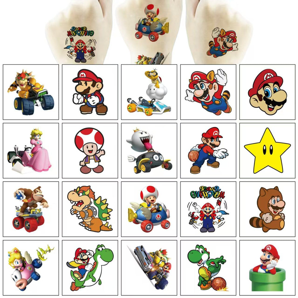 JMYUJX cartoon Mario tattoos packaging image for gift sets and displays.