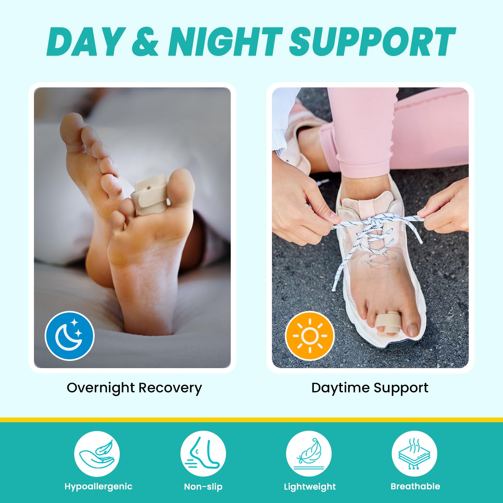 JNATER toe splint fits in most shoes for comfortable all day wear