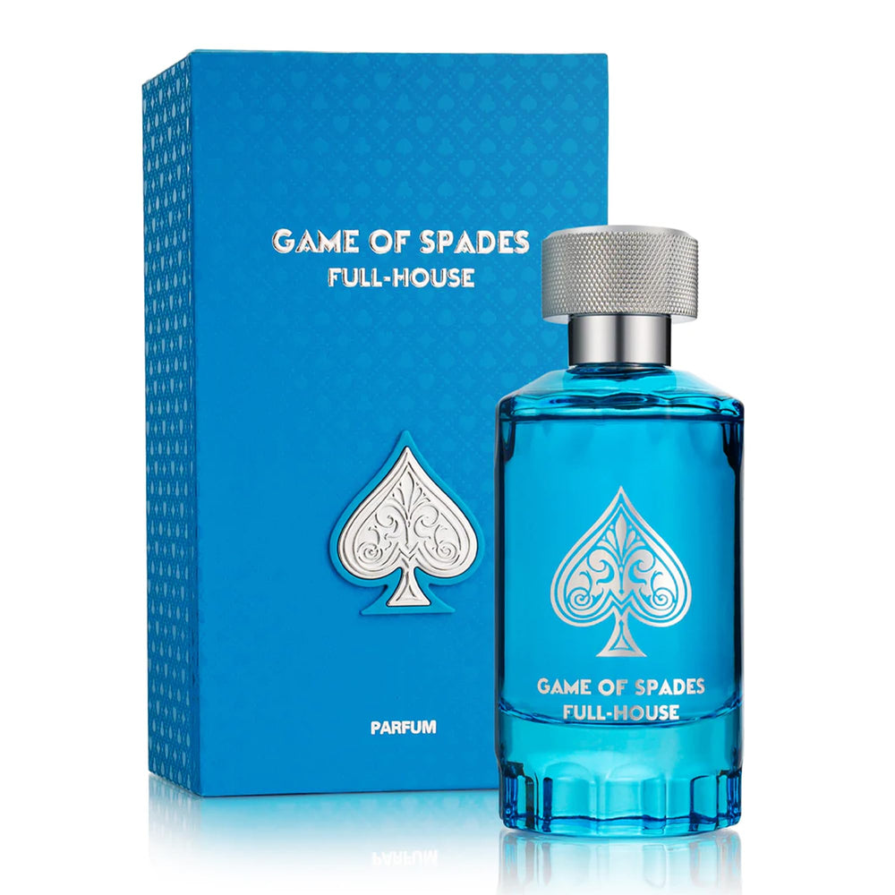 Jo Milano Game of Spades Full House bottle front view, unisex citrus-wood fragrance.