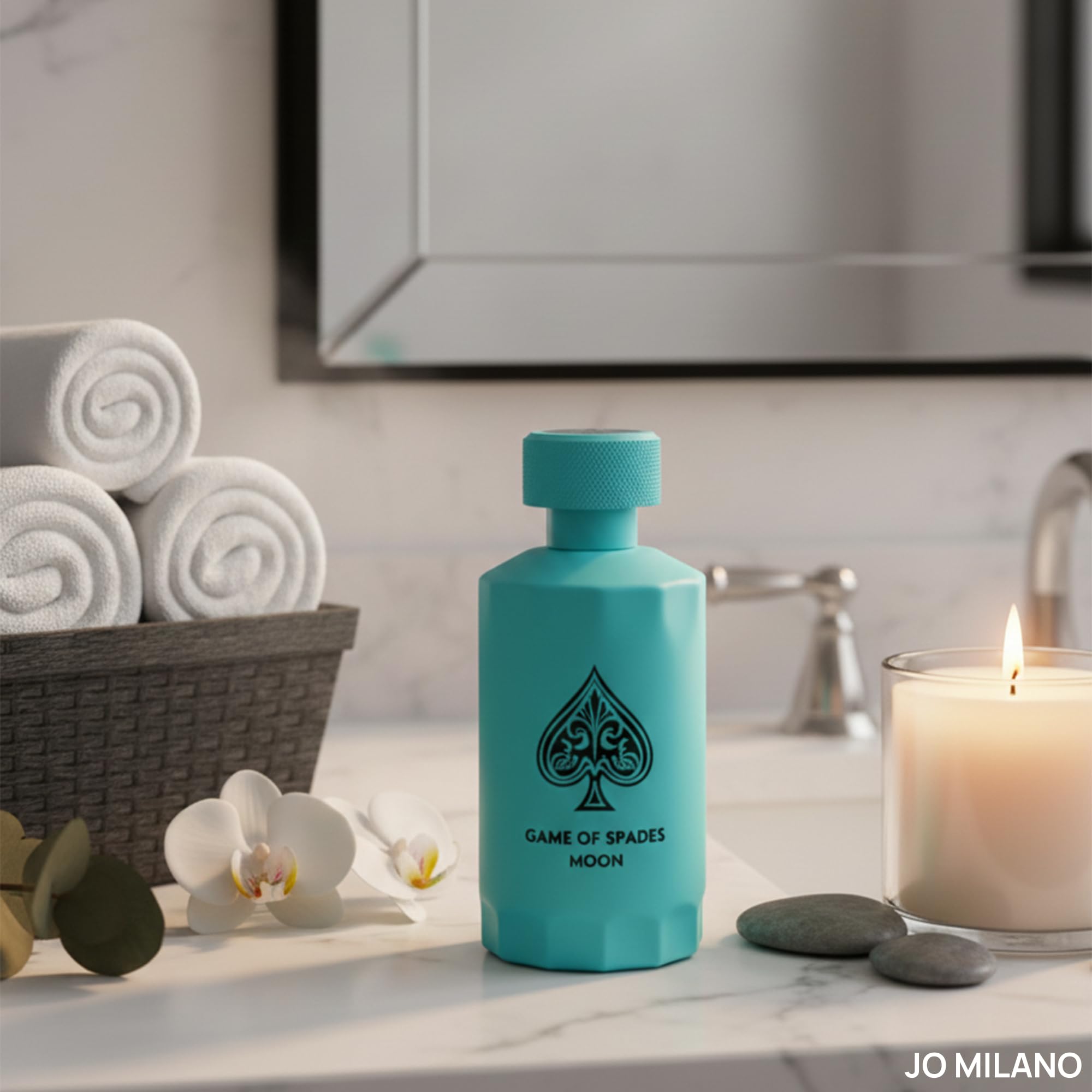 Base notes caramel and coffee add warmth to Jo Milano Game of Spades Moon scent.