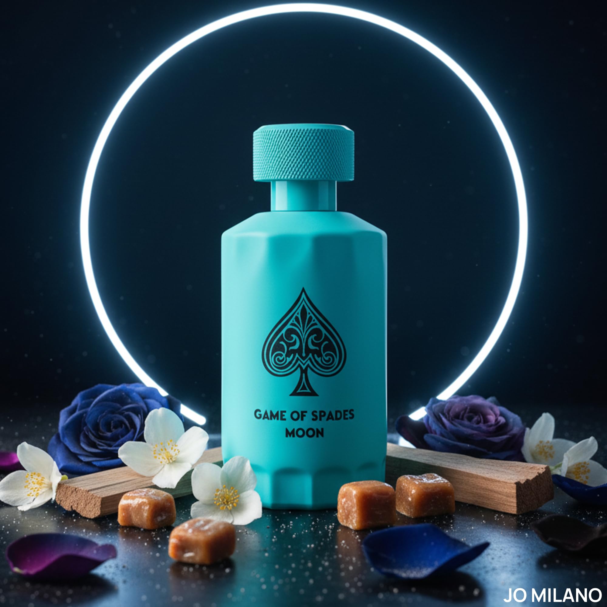 Floral closeup of jasmine and gardenia for Jo Milano Game of Spades Moon.