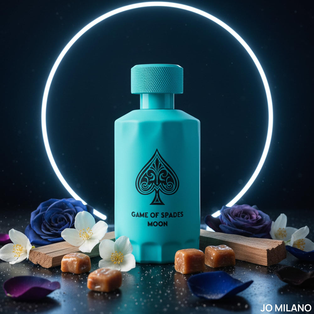 Floral closeup of jasmine and gardenia for Jo Milano Game of Spades Moon.