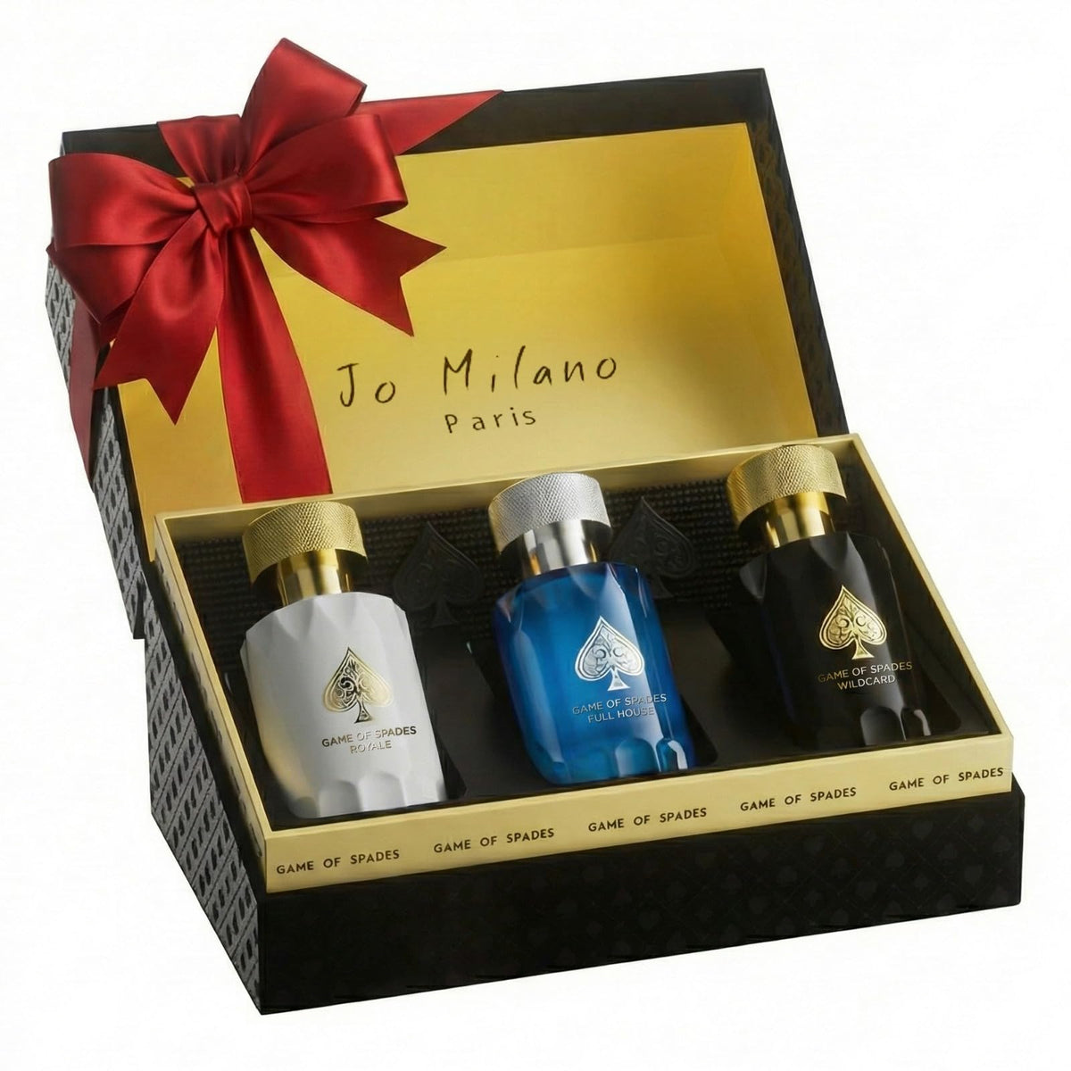 Jo Milano Game of Spades Royale bottle for refined daily fragrance