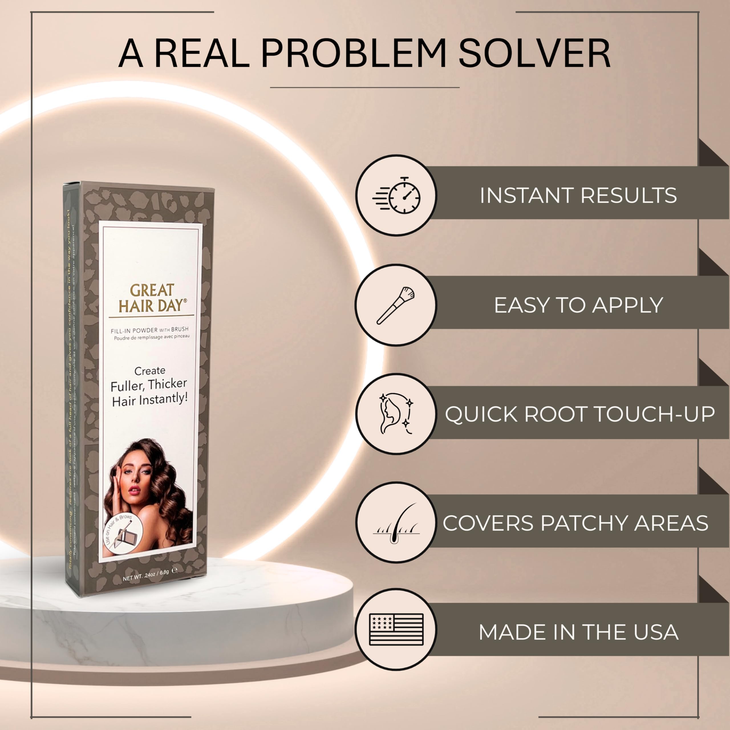 Free custom brush included for even distribution of the powder.