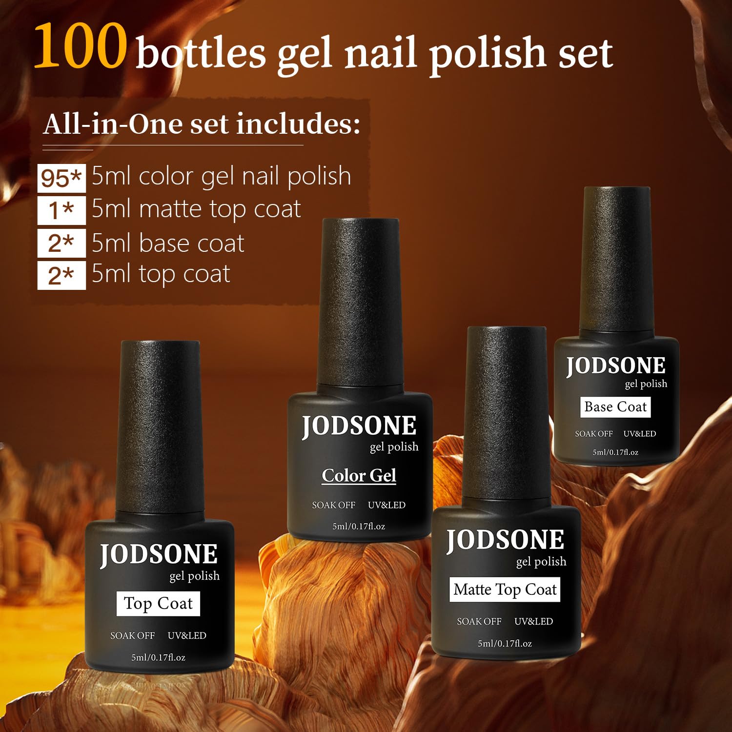 JODSONE 100-piece set 5ml bottles arranged for easy selection