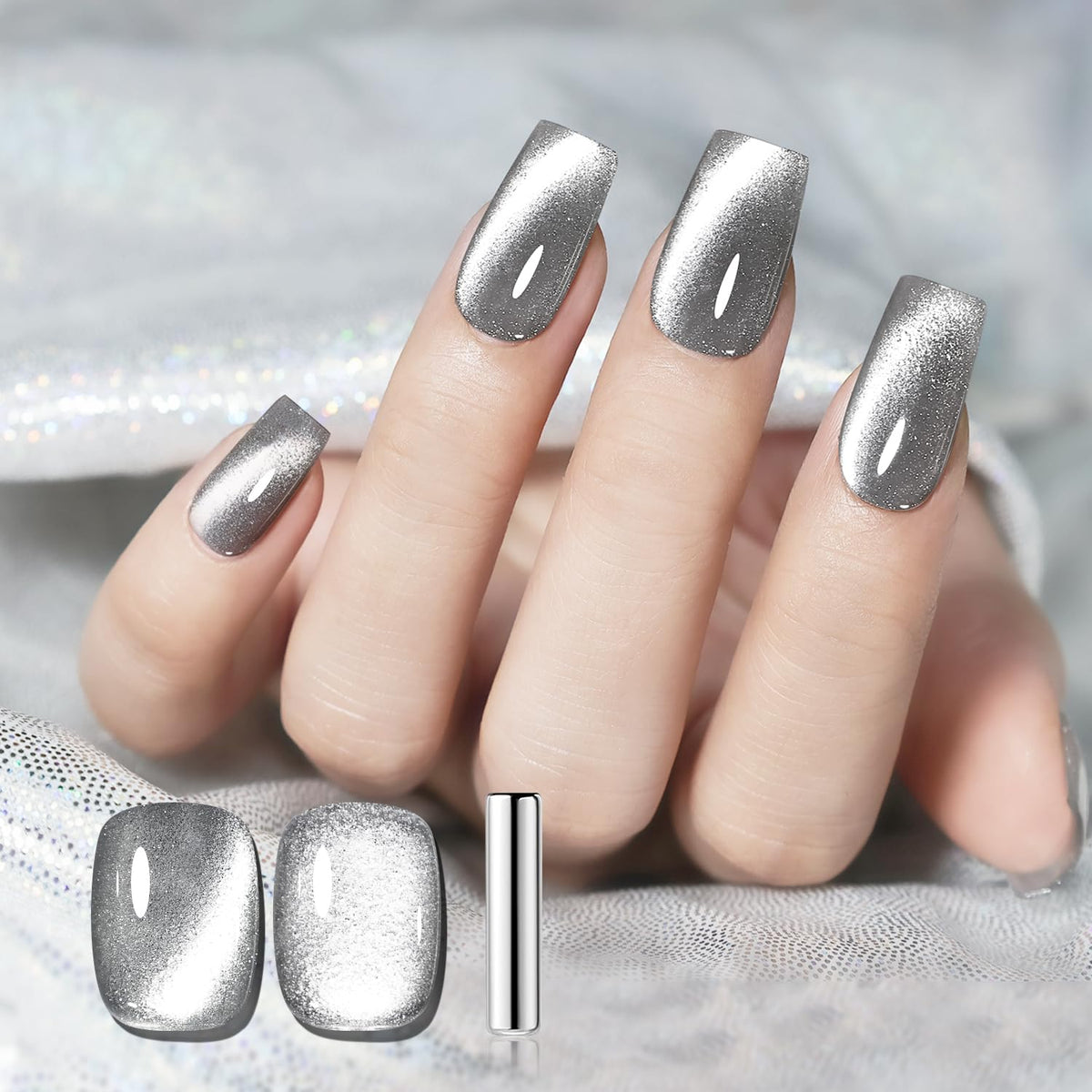 JODSONE gel ojo-de-gato plateado en bote de 16,5 ml para uñas con efecto glamoroso