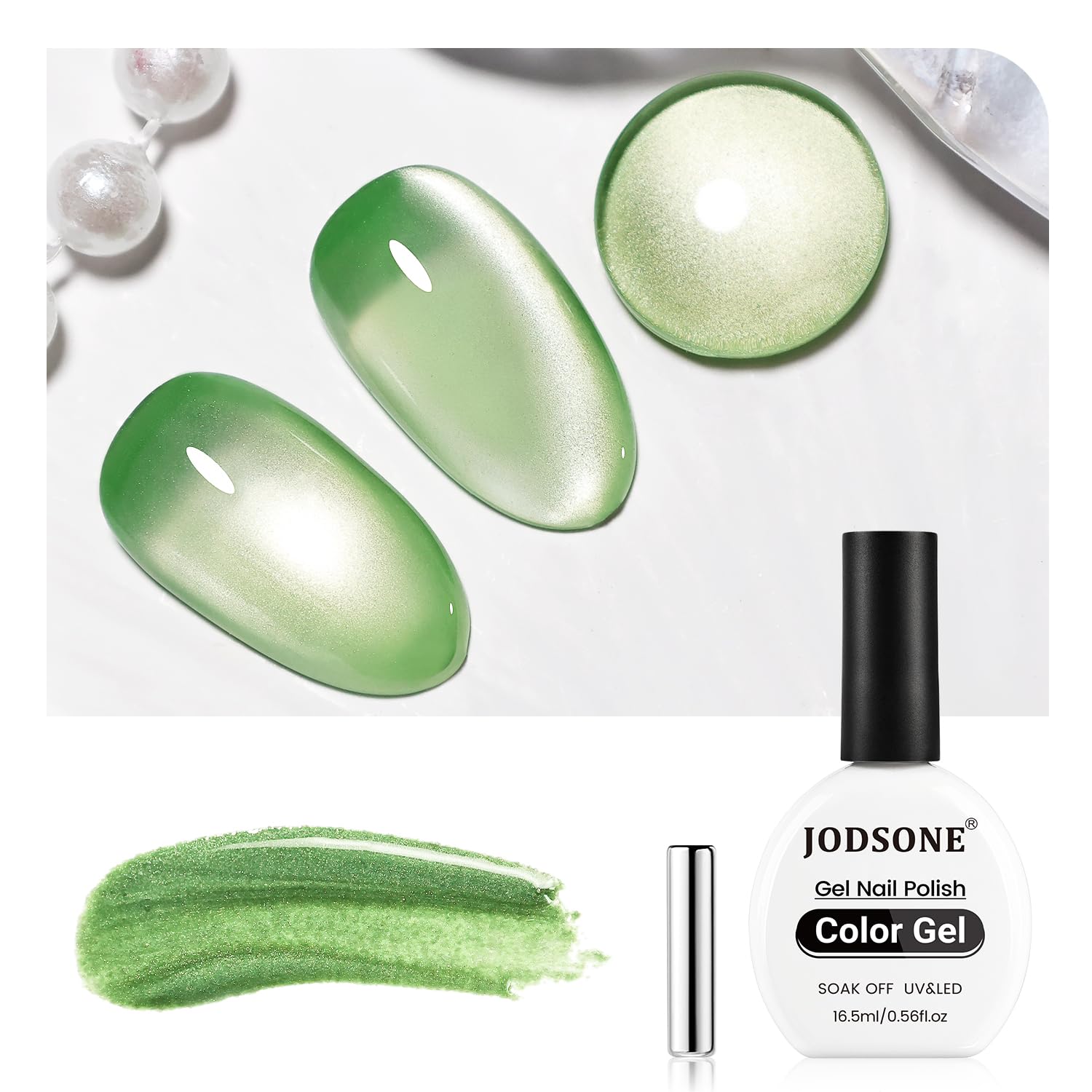 JODSONE Cat Eye Gel Polish in light-green bottle for vibrant home use.
