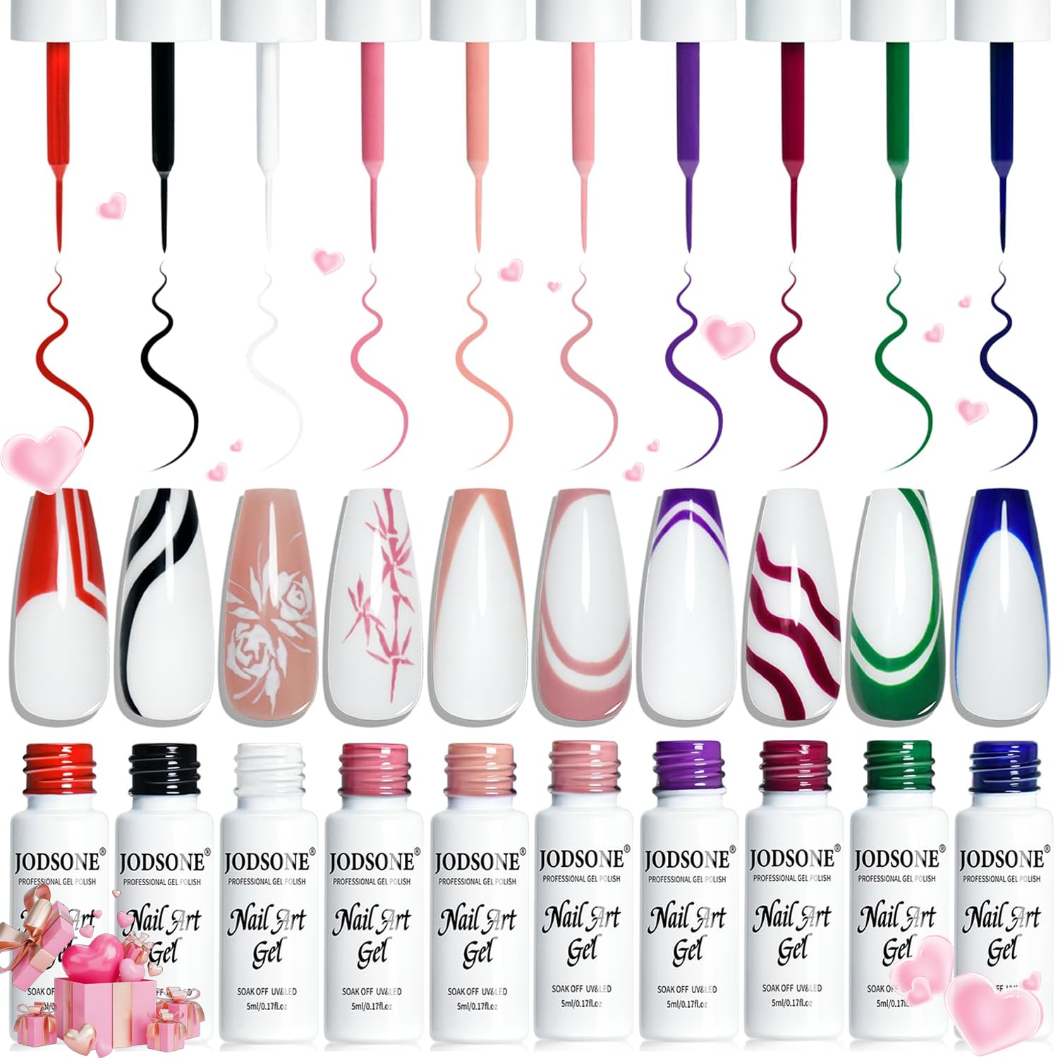 Delineadores de gel JODSONE, trazos finos para precisión en uñas.