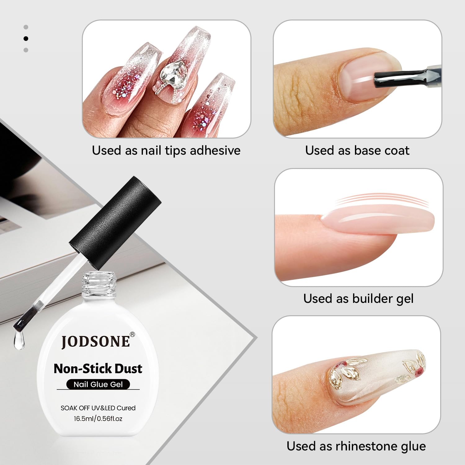 JODSONE gel nail glue with low-heat curing promises comfortable nail application.
