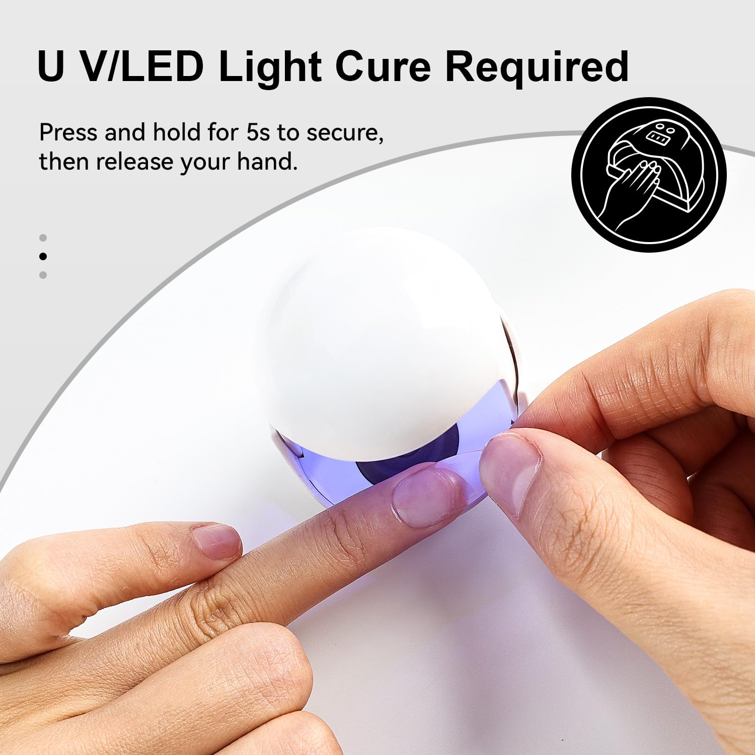 JODSONE gel nail glue curing process under UV light enables durable results.