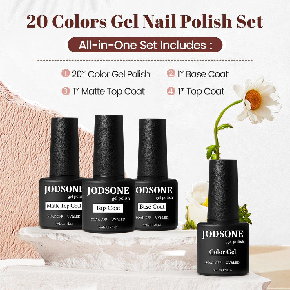 Vibrant JODSONE gel color palette with multiple shades for versatile styling