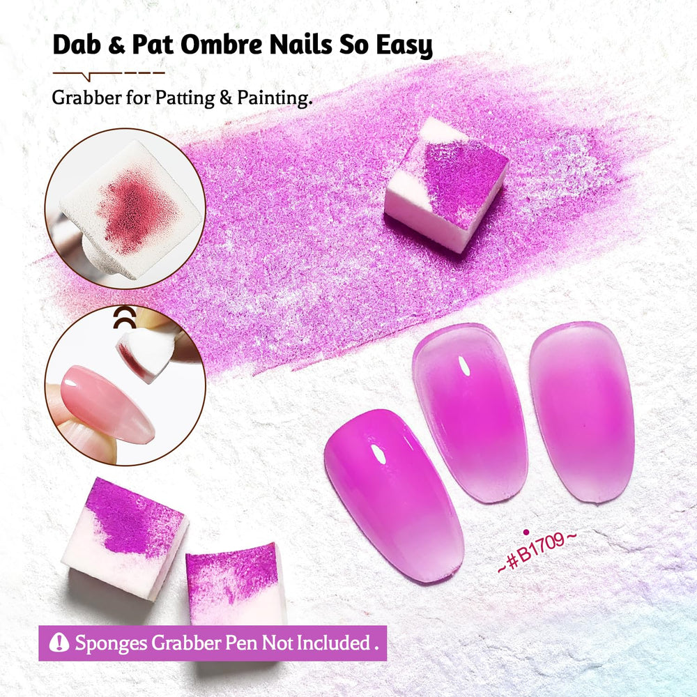 JODSONE gradient nail art using sponge patting technique for seamless blends.