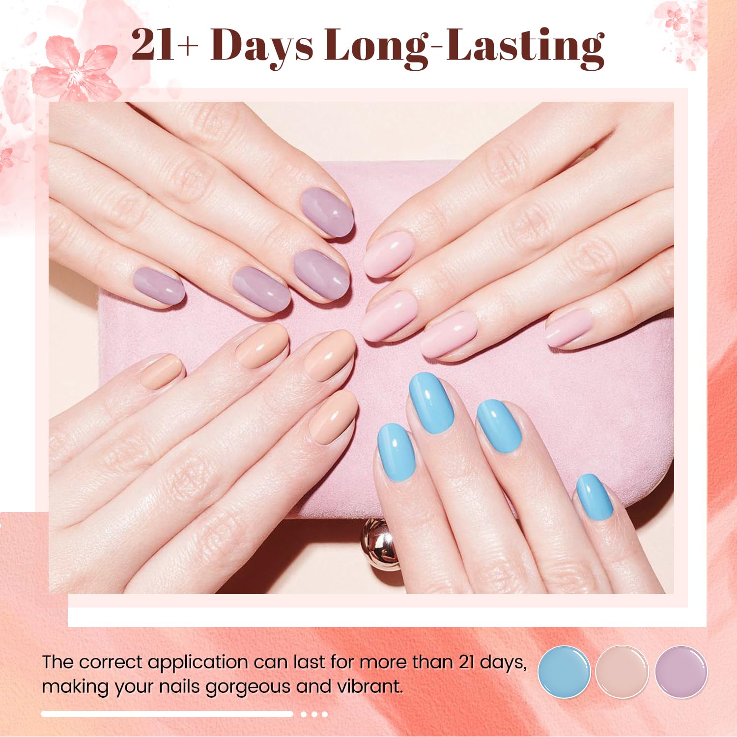 Close-up of JODSONE gel polish lasting up to 21 days with proper application