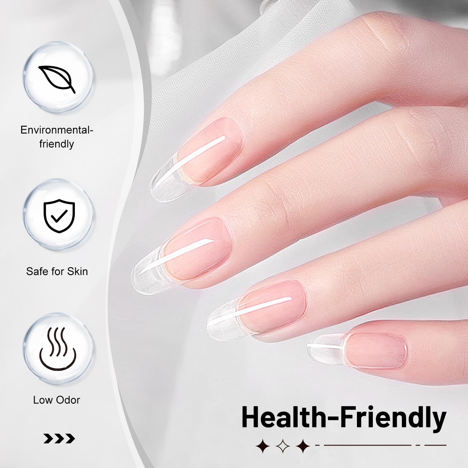 JODSONE manicure featuring builder gel with clear, glossy look