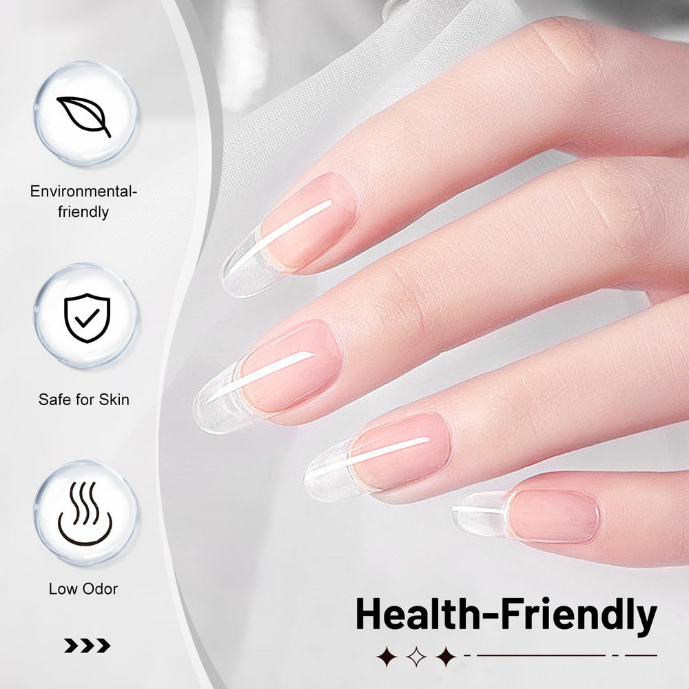 JODSONE manicure featuring builder gel with clear, glossy look