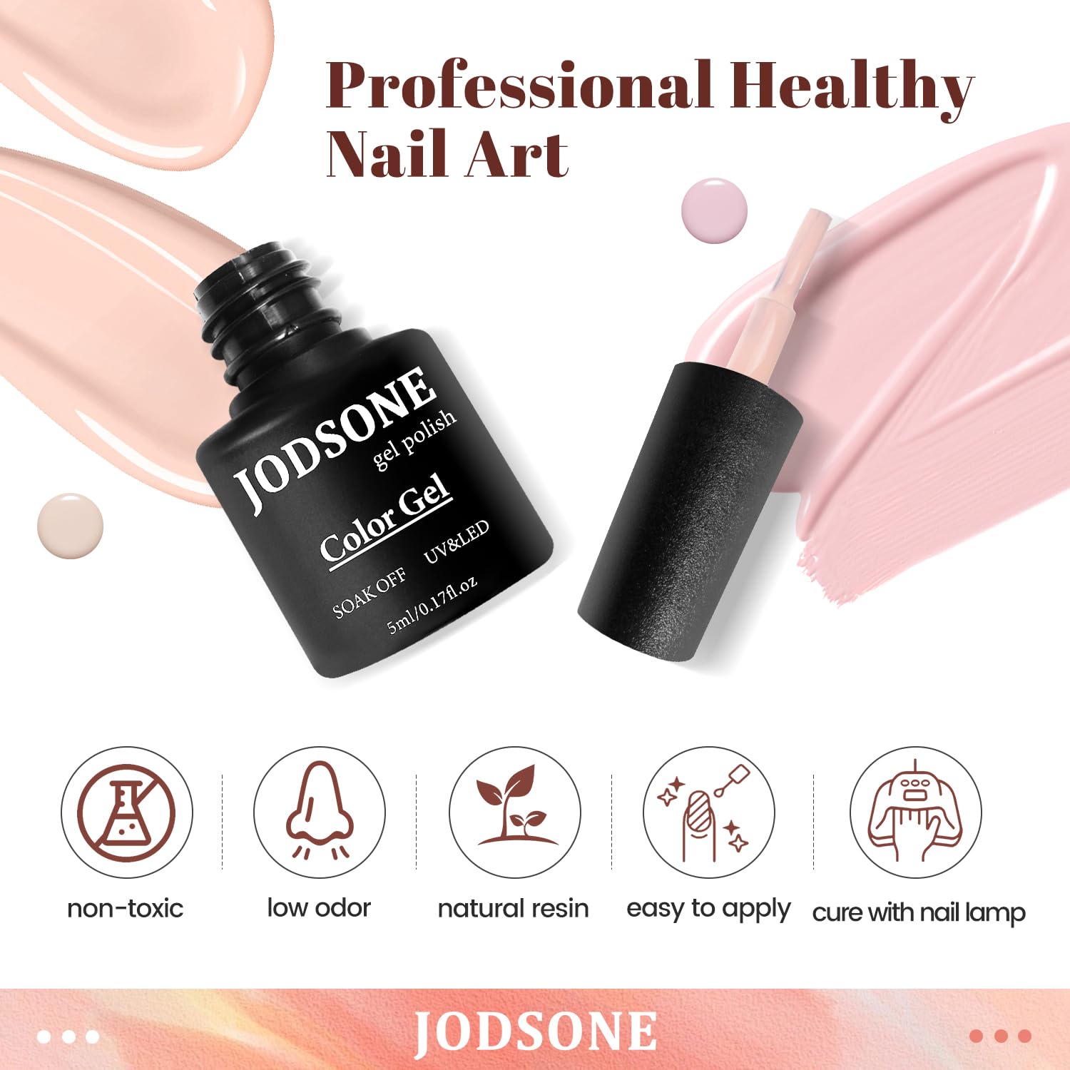 Color swatches of JODSONE gel polish showing the wide shade range