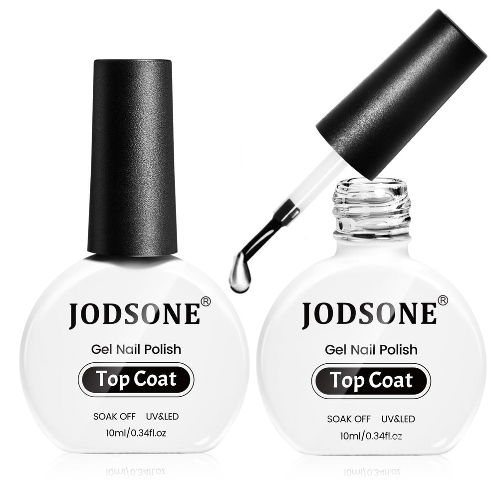 JODSONE no-wipe top coat bottle close-up with clear glossy finish.