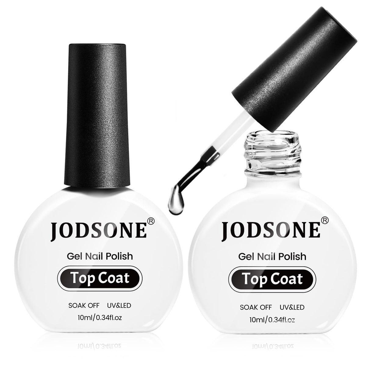 JODSONE no-wipe top coat bottle close-up with clear glossy finish.