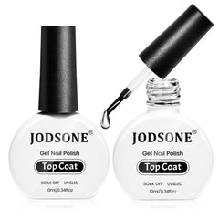 JODSONE no-wipe top coat bottle close-up with clear glossy finish.