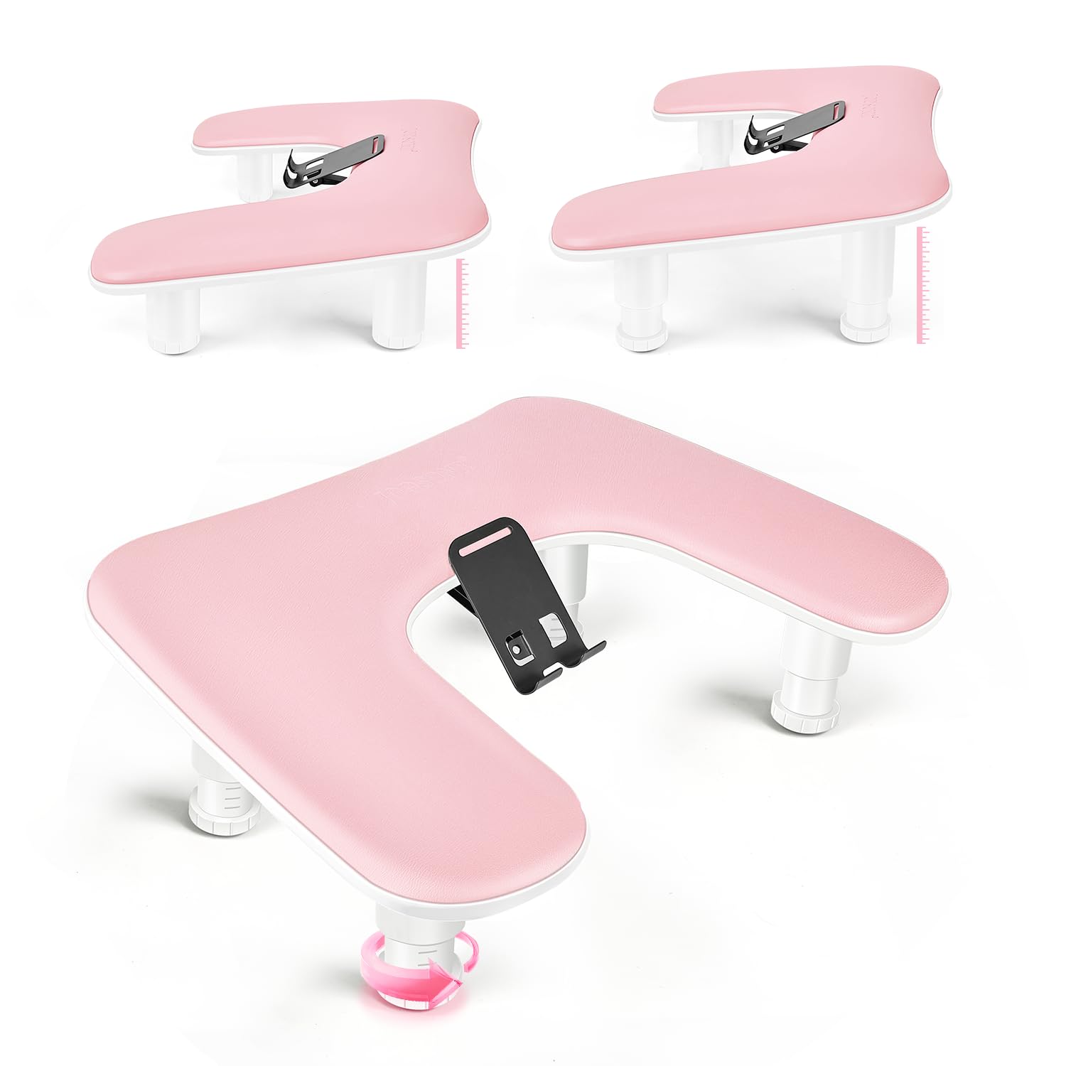 JODSONE pink U-shaped arm rest with 360° rotation for flexible nail art positioning.