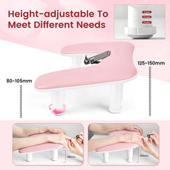 JODSONE pink arm rest features built-in phone holder for tutorials during sessions.