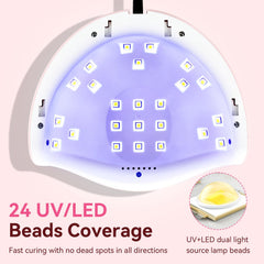 JODSONE in-use hand under lamp demonstrates automatic sensor activation for hands-free curing.