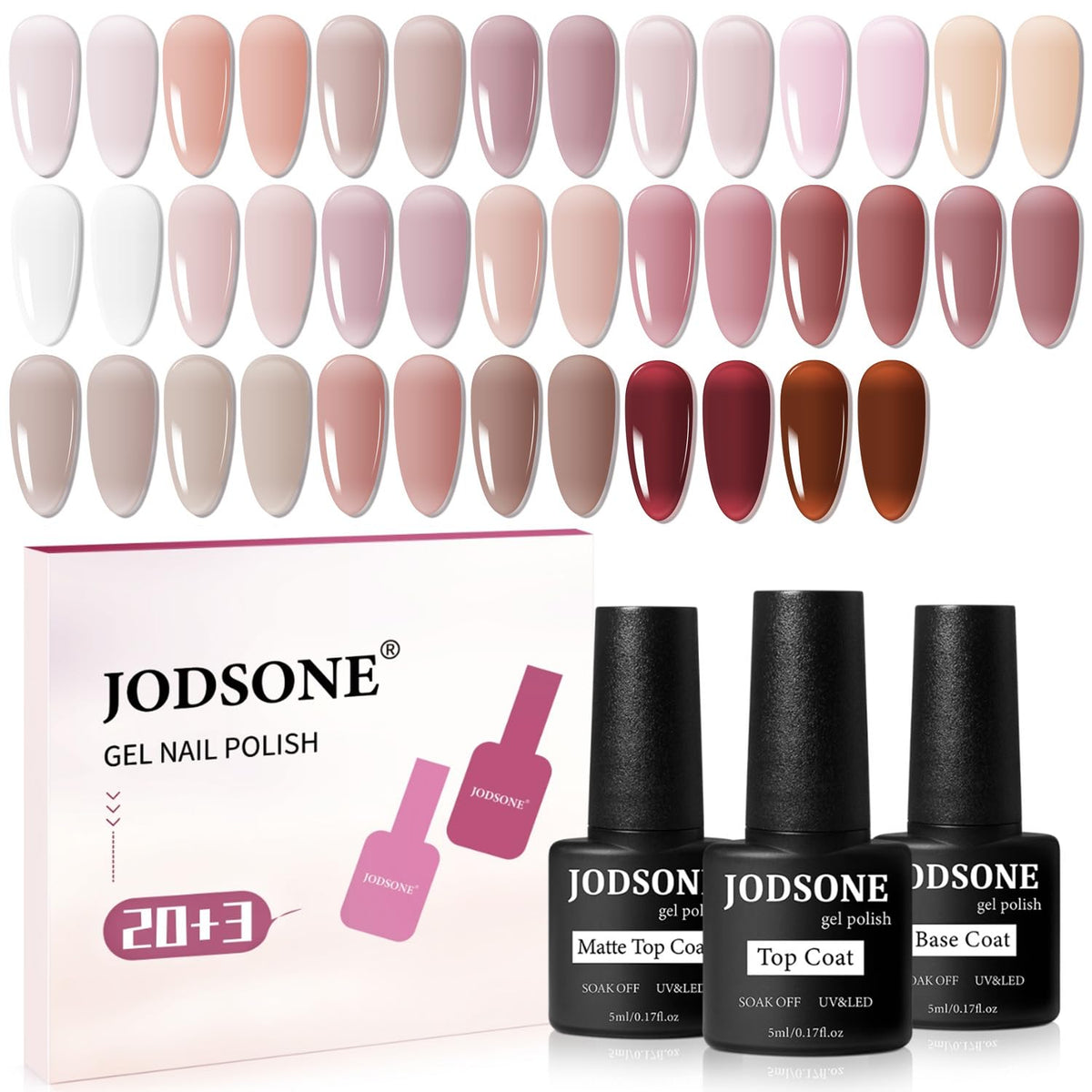 Conjunto JODSONE de gel para uñas con 20 colores translúcidos para un acabado elegante