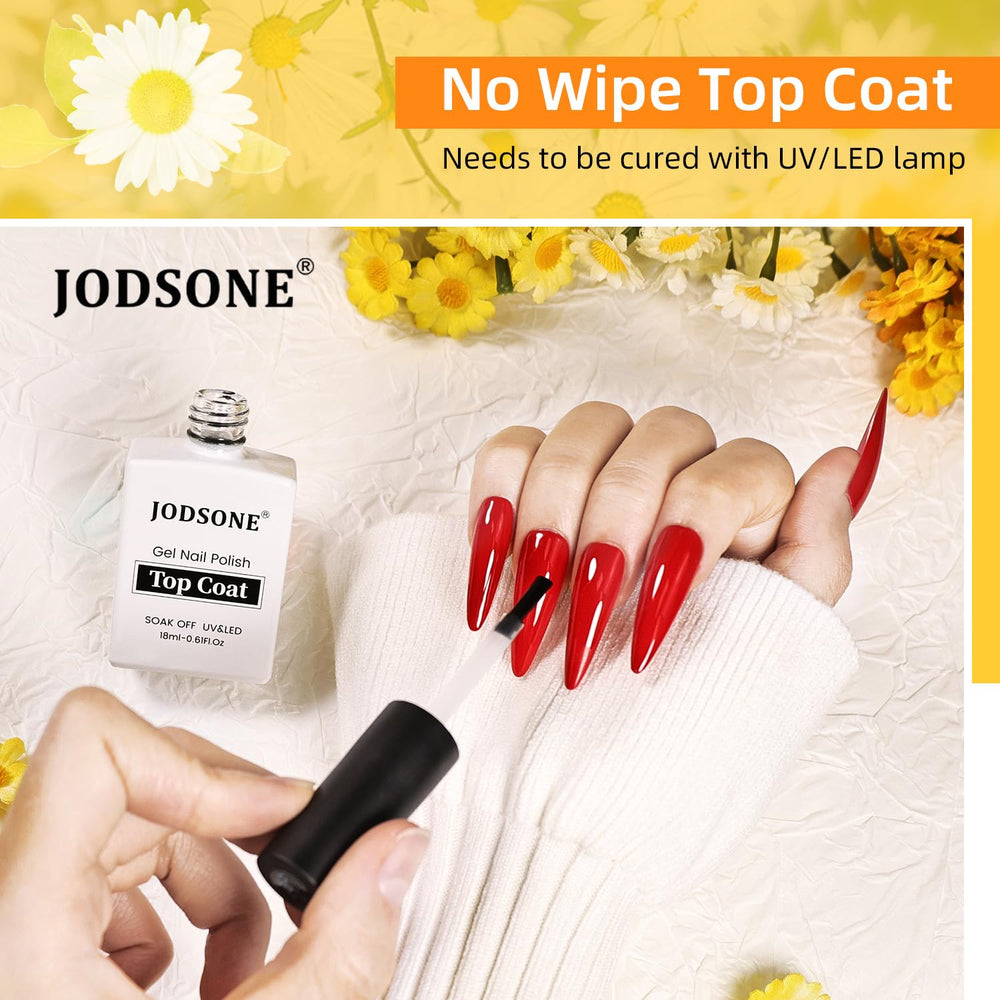 JODSONE Top Coat 18ml, aplicación limpia para uñas y brillo duradero.