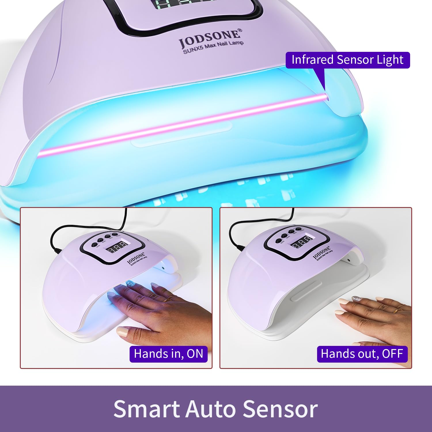 JODSONE U V LED Nail Lamp purple showing hand inside during operation