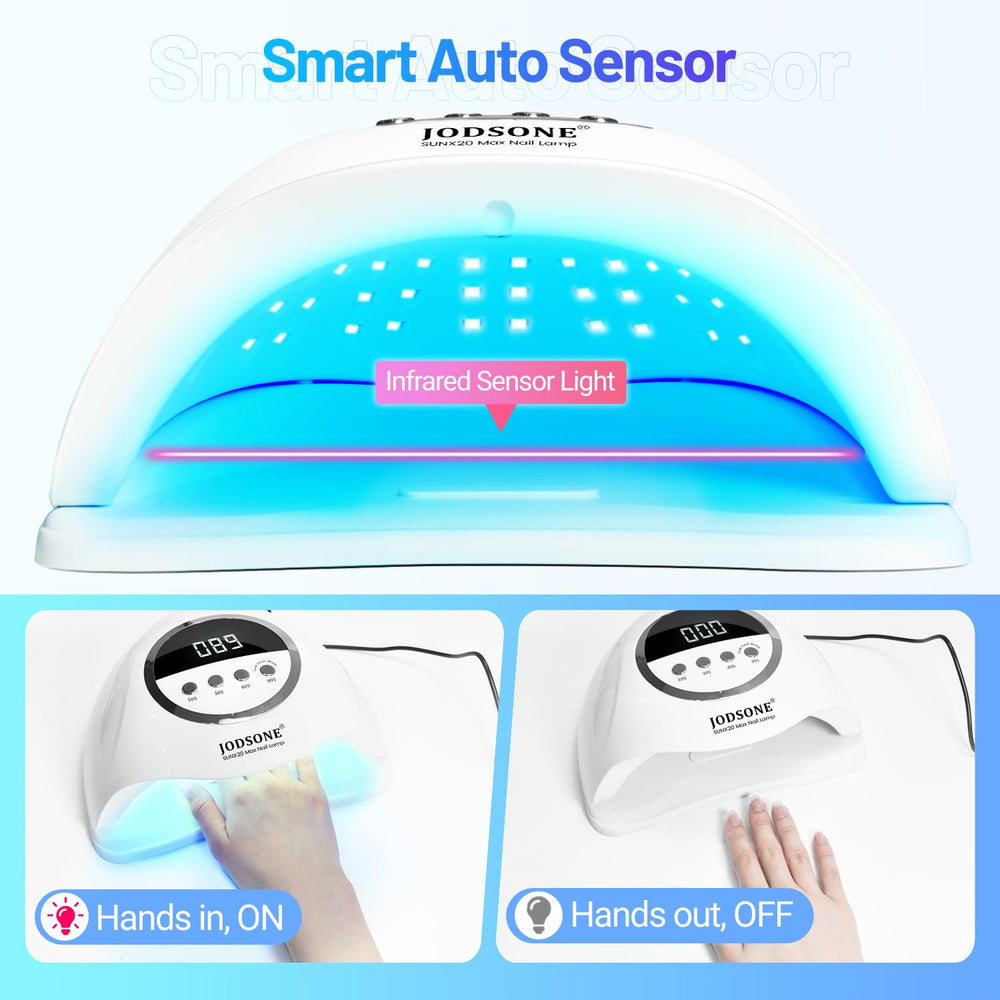 Hand under lamp shows gentle heat and even curing.
