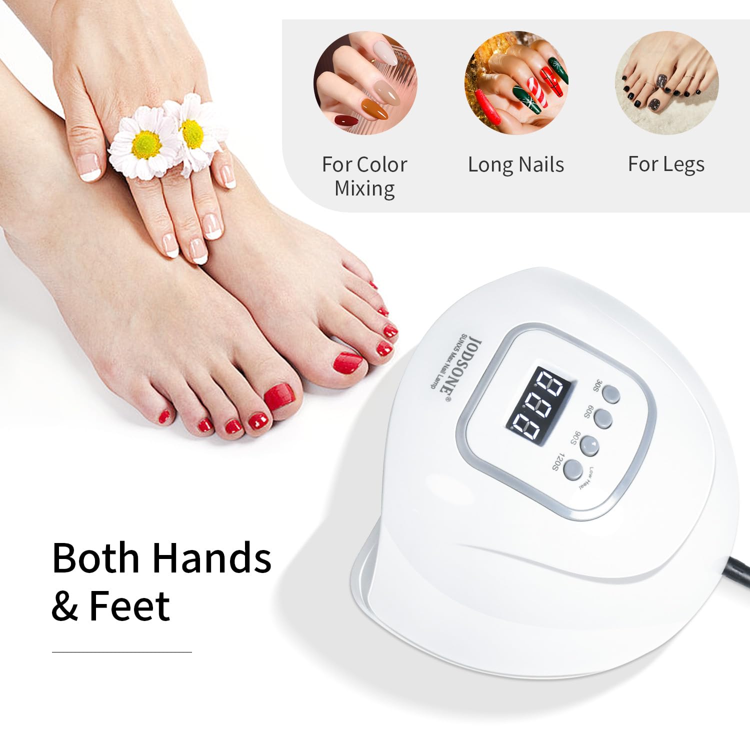 JODSONE UV nail lamp dual light source provides even curing across gels.