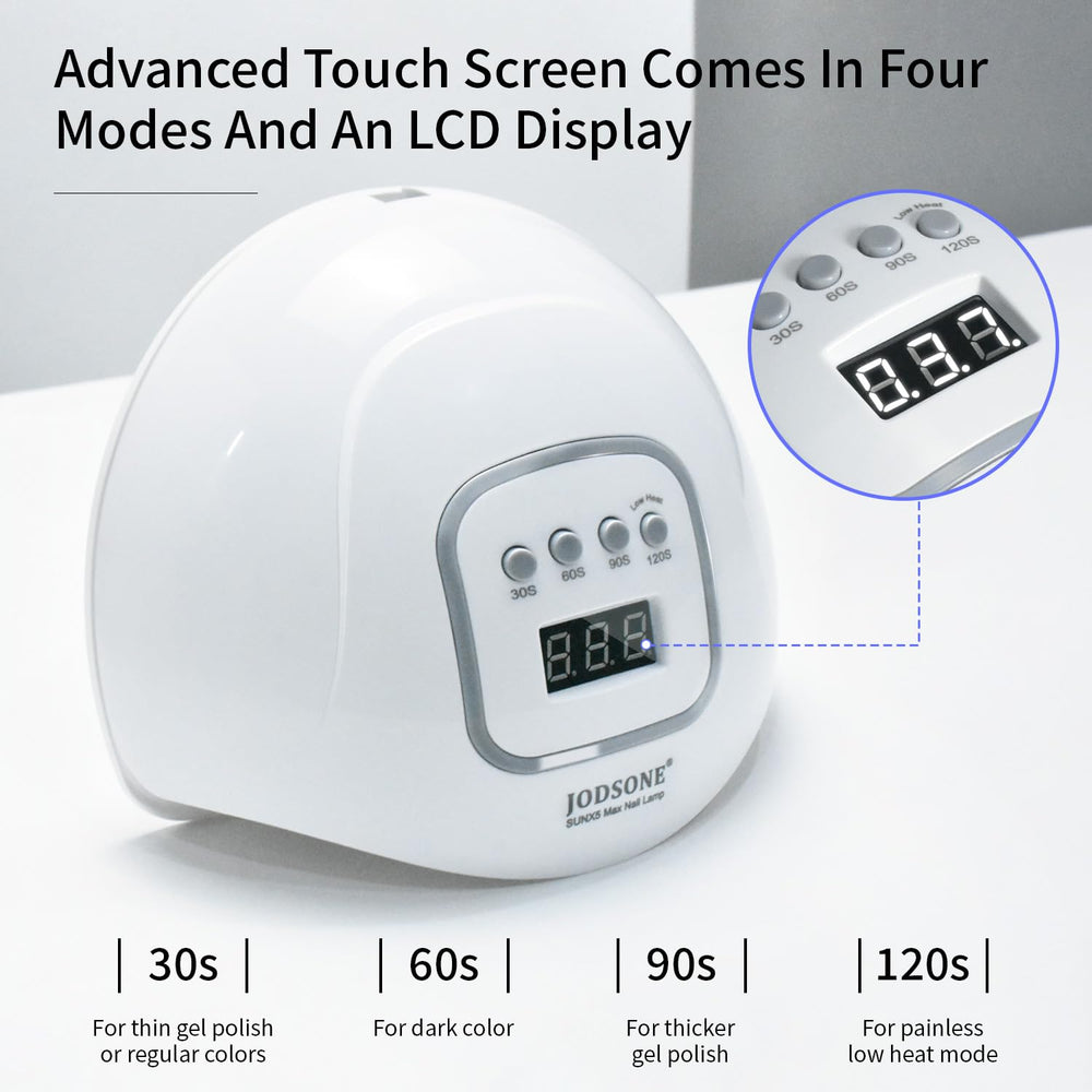 JODSONE UV nail lamp side profile highlighting compact footprint for small spaces.