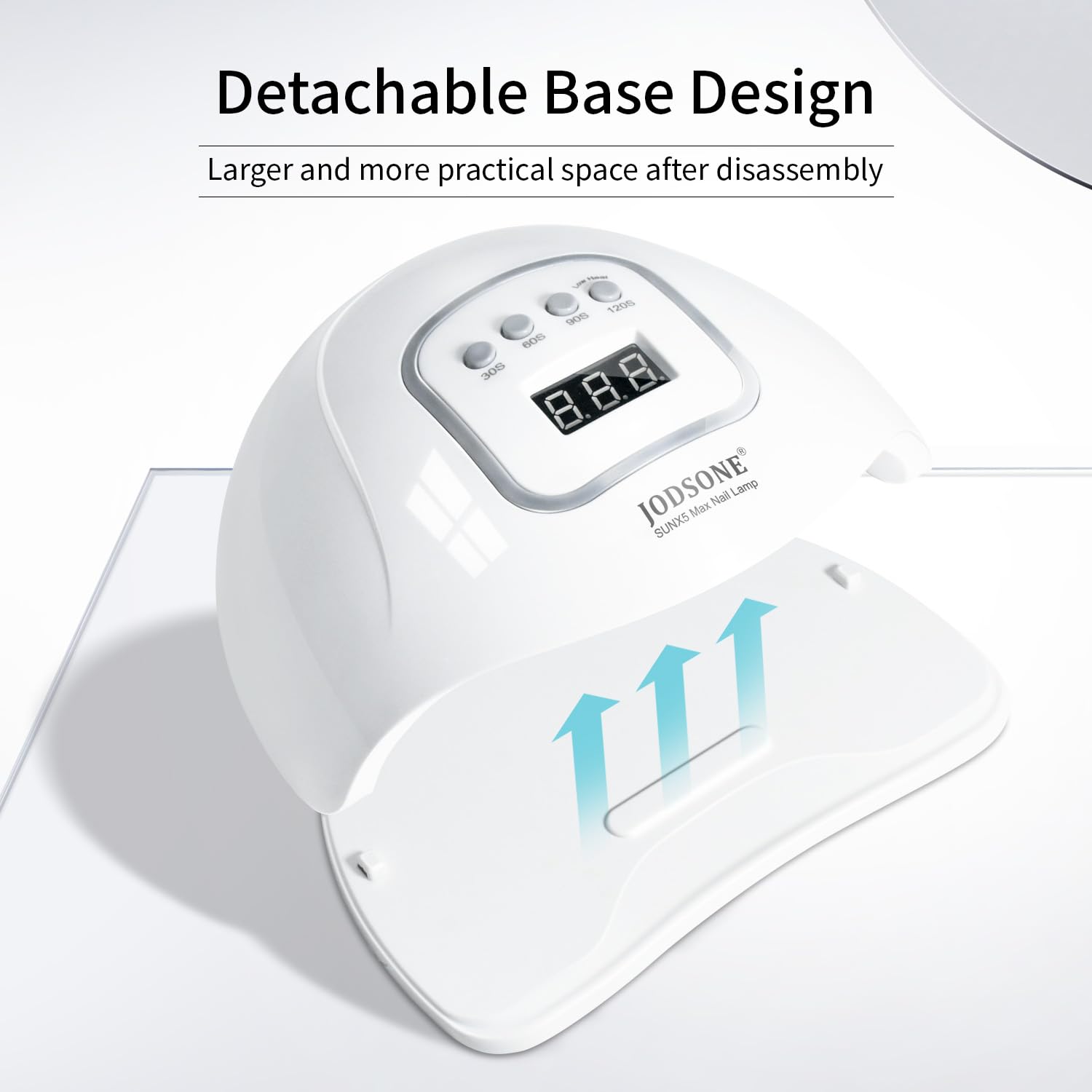 JODSONE UV nail lamp timer controls and auto sensor enable flexible curing options.
