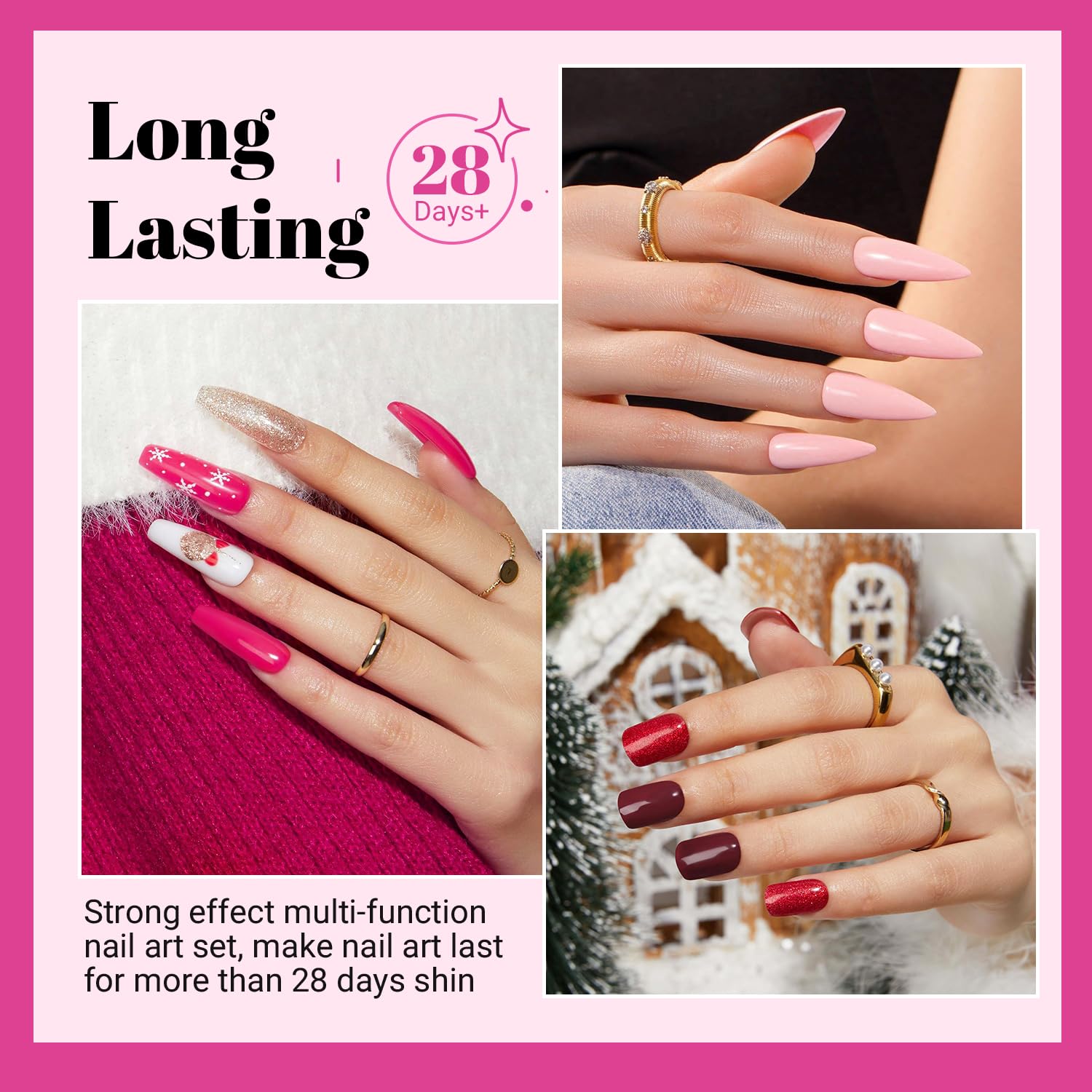 Esmalte gel destellos rosa de JODSONE para uñas elegantes.
