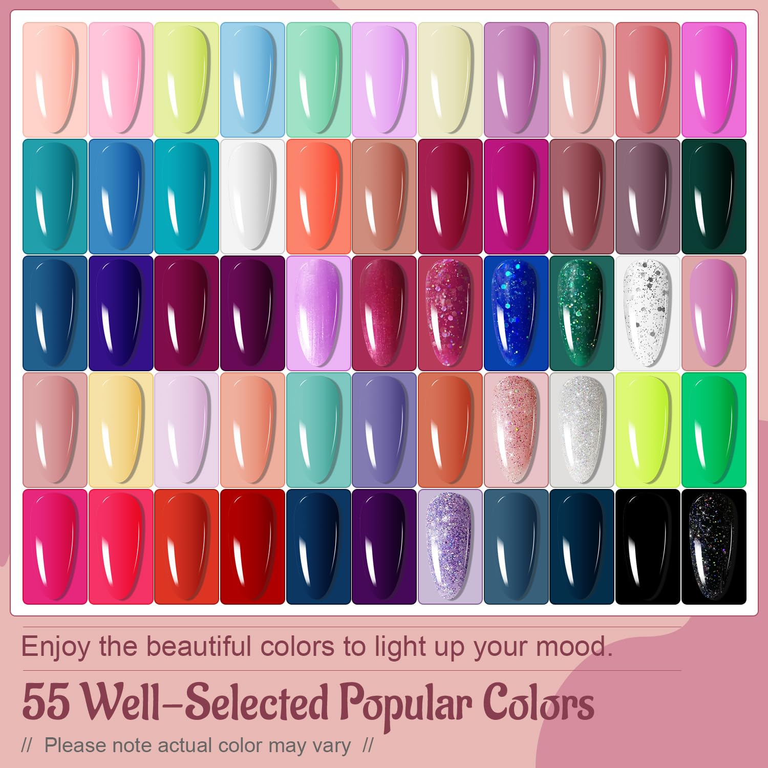 JODSONE gel nail colors in 55 shades for versatile DIY nail art.