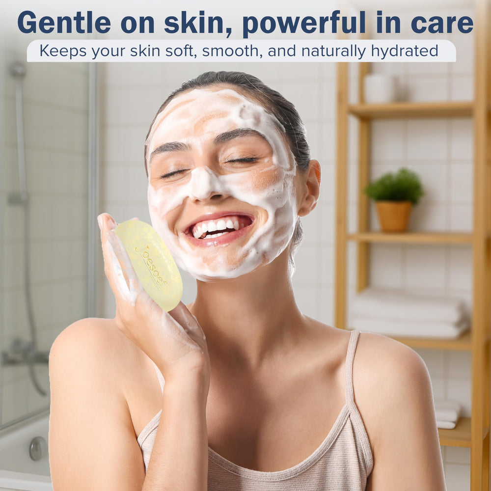 Joesoef Anti-Acne Soap sulfur crystal closeup highlights natural volcanic sulfur.