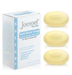 Joesoef Anti-Acne Soap bar with volcanic sulfur for clearer-looking pores.