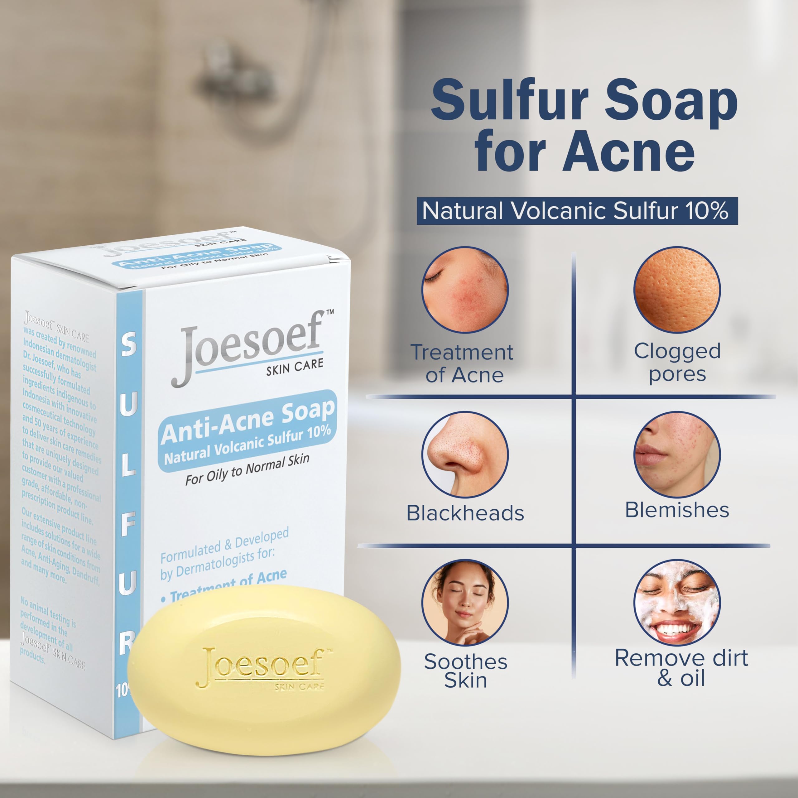 JOESOEF SKIN CARE jabon de azufre para rosacea, calma irritacion facial.