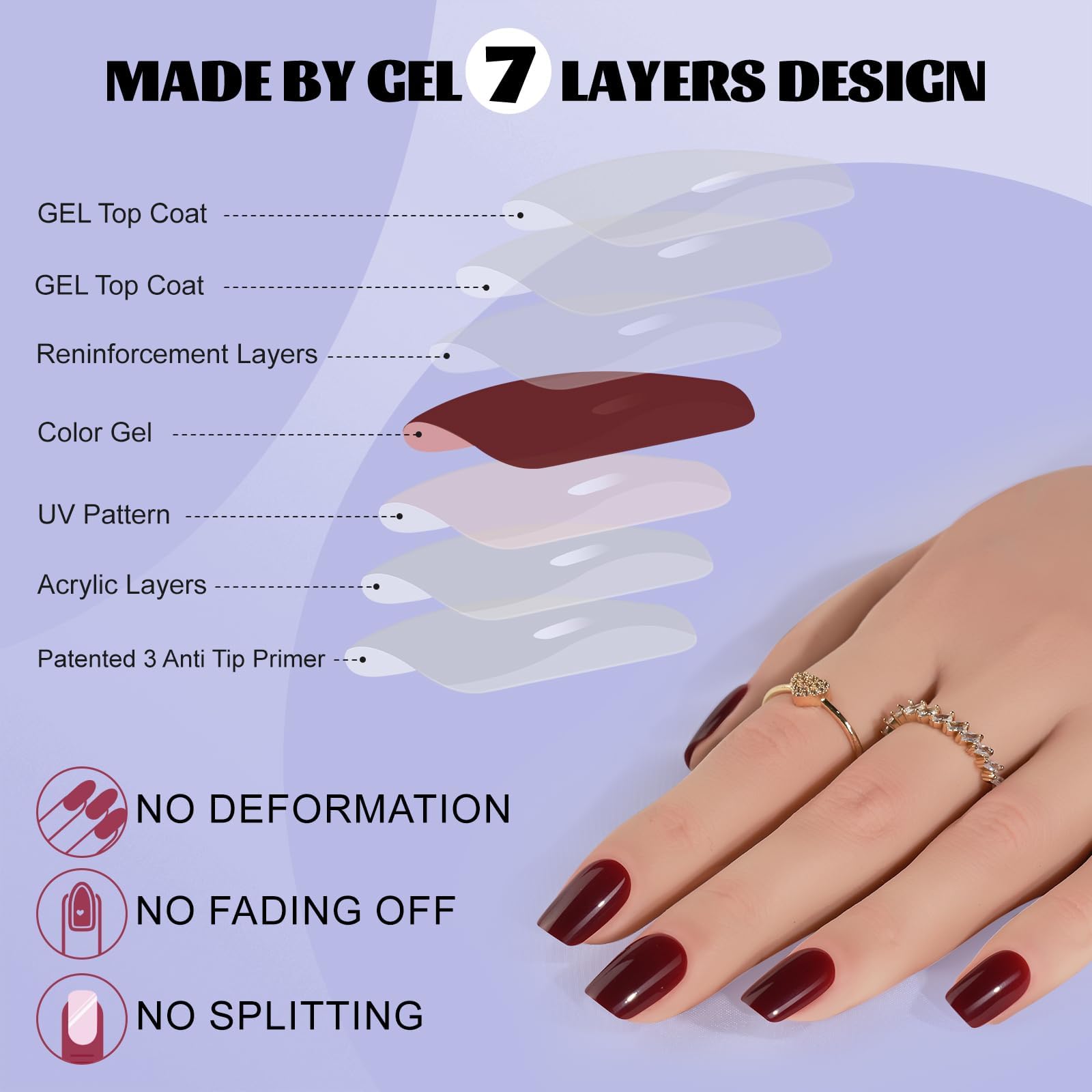 Jofay Fashion glue-on nails in use demonstrate secure hold.